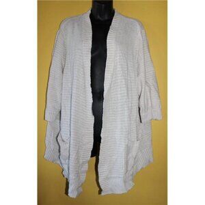 Sonoma Woman 3x White Tan Open Front Sweater Cardigan Half Sleeves Pockets